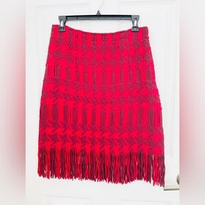 Club Monaco Red and burgundy woven fringe skirt sz 6. Excellent condition.